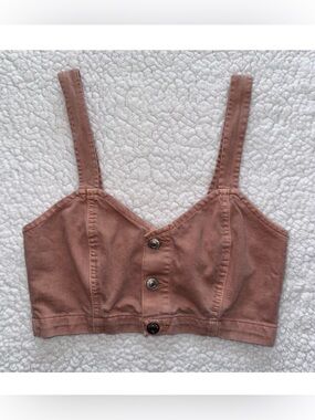 AE denim mauve pink crop tank bustier button up top bralette festival summer 0